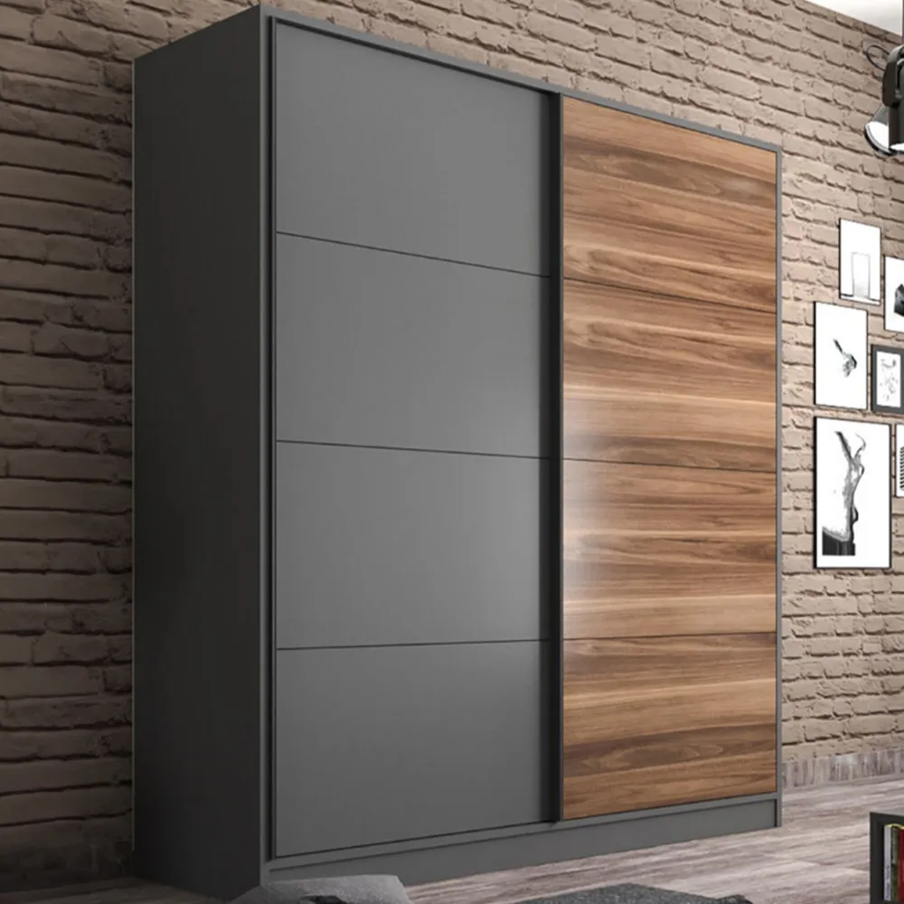 MILANO 2 Door Sliding Wardrobe - Anthracite, Walnut image