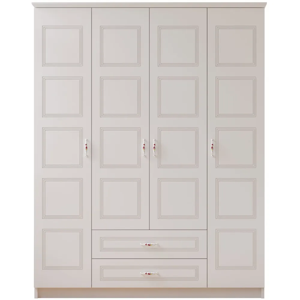 REGAL 4 Door 2 Drawer Wardrobe - White