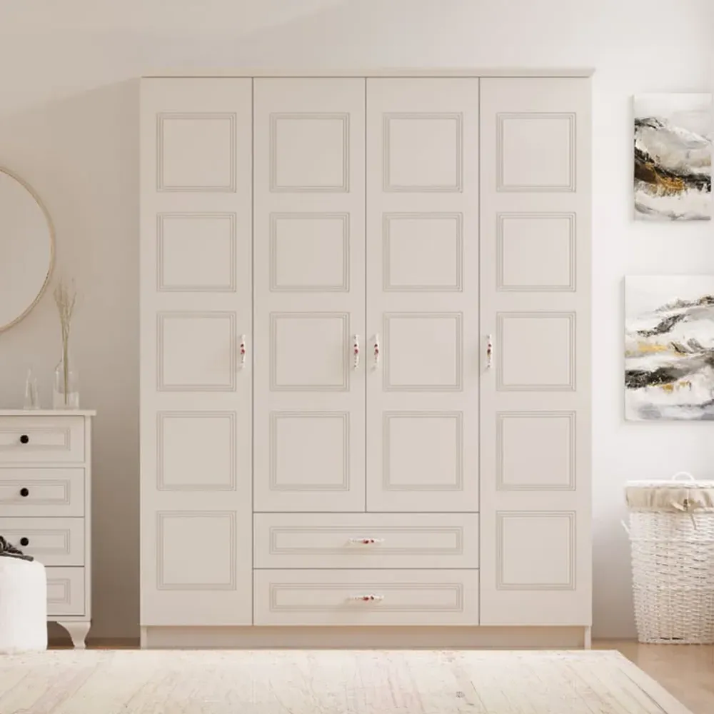 REGAL 4 Door 2 Drawer Wardrobe - White