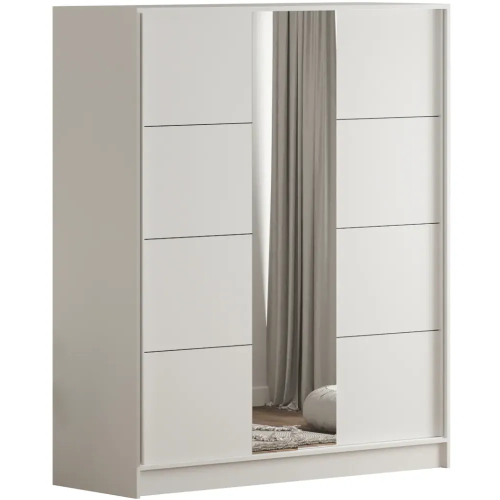 SABRO Sliding Door Mirrored Wardrobe - White