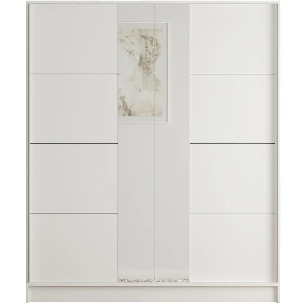 SABRO Sliding Door Mirrored Wardrobe - White