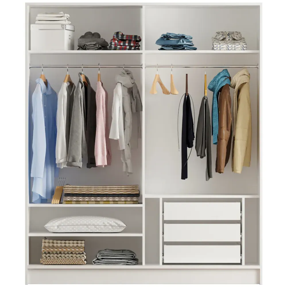SABRO Sliding Door Mirrored Wardrobe - White