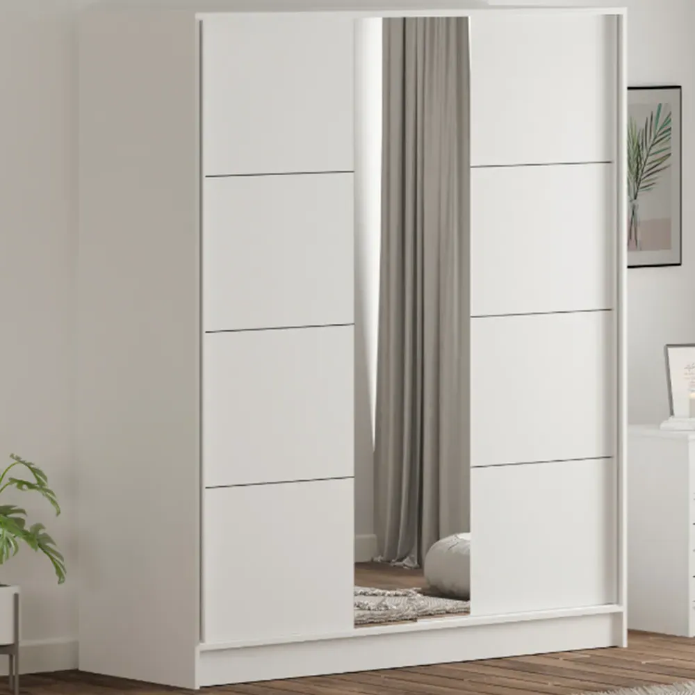 SABRO Sliding Door Mirrored Wardrobe - White image