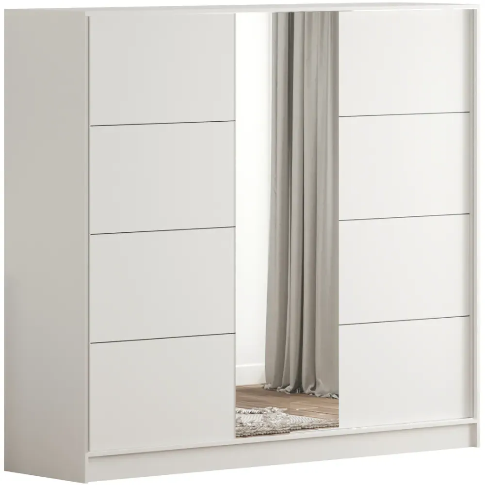 SABRO XL Sliding Door Mirrored Wardrobe - White