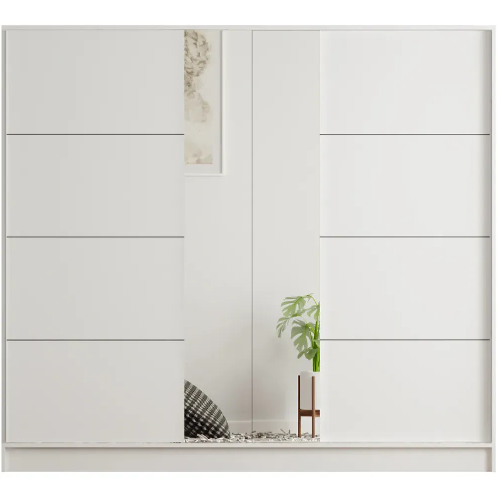 SABRO XL Sliding Door Mirrored Wardrobe - White