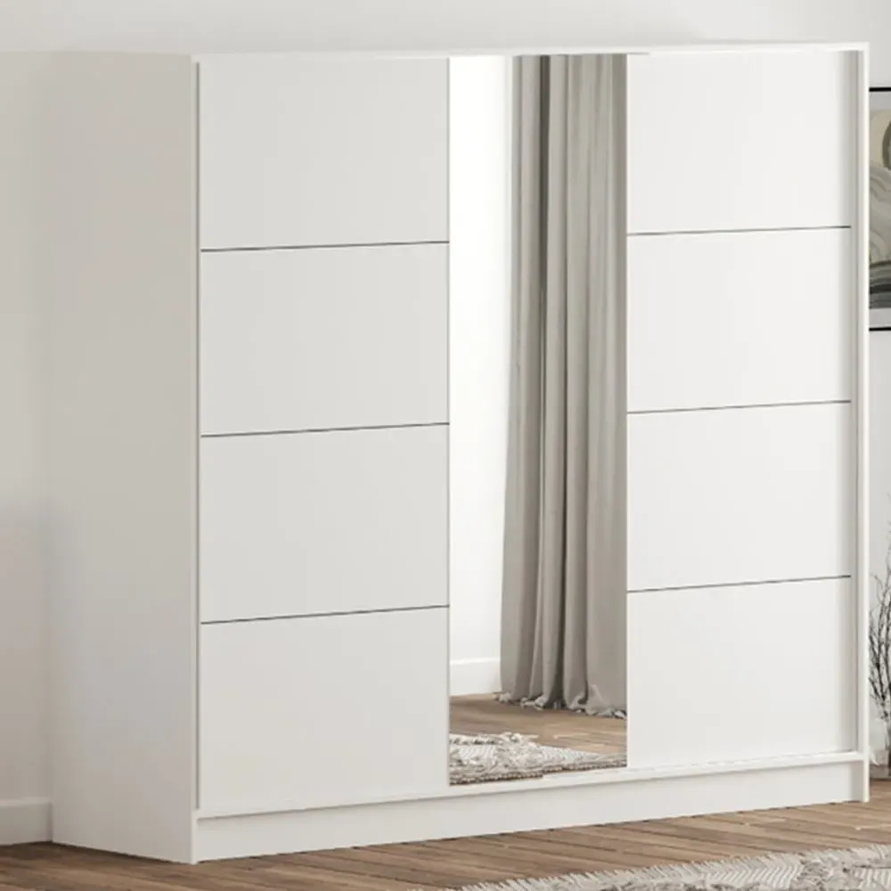 SABRO XL Sliding Door Mirrored Wardrobe - White