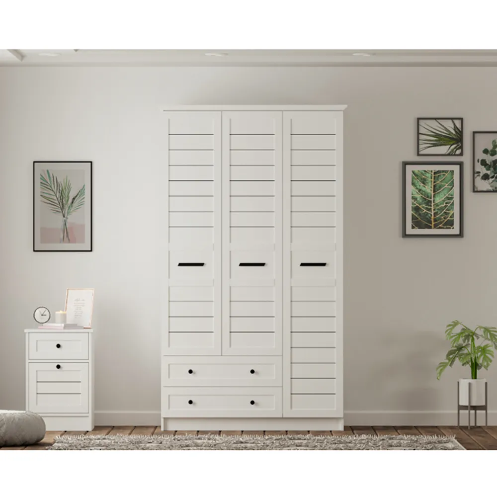 VENICE 3-Door Wardrobe with Drawers - White, MDF