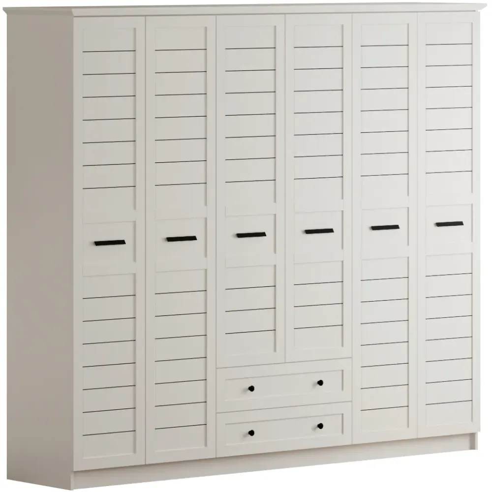 VENICE 6 Door Wardrobe with Drawers - White