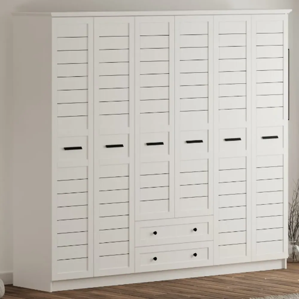 VENICE 6 Door Wardrobe with Drawers - White image