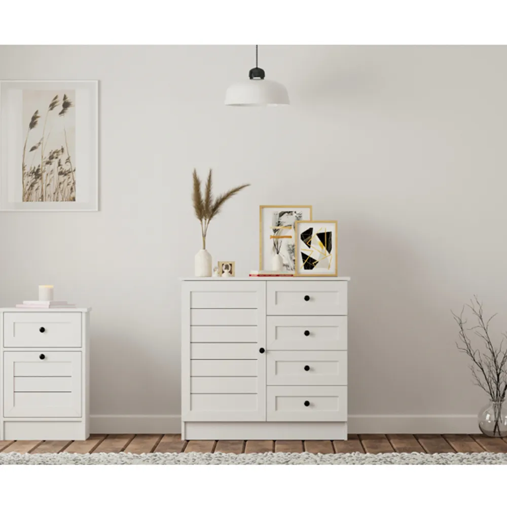 VENICE Single Door 4 Drawer Sideboard - White