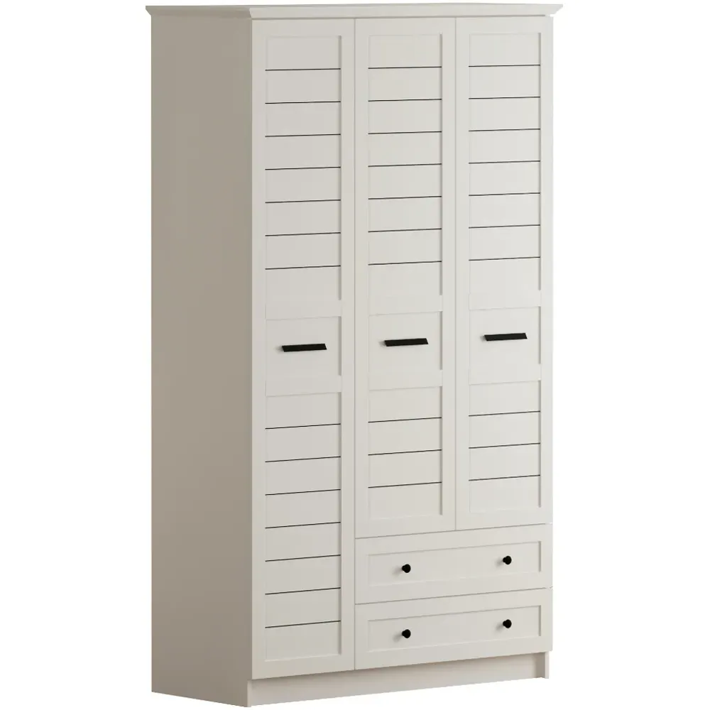 VENICE XL 3-Door Wardrobe with Drawers - White, MDF