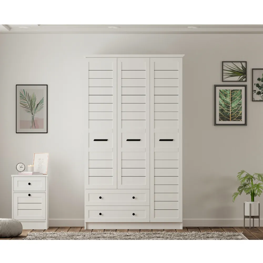 VENICE XL 3-Door Wardrobe with Drawers - White, MDF