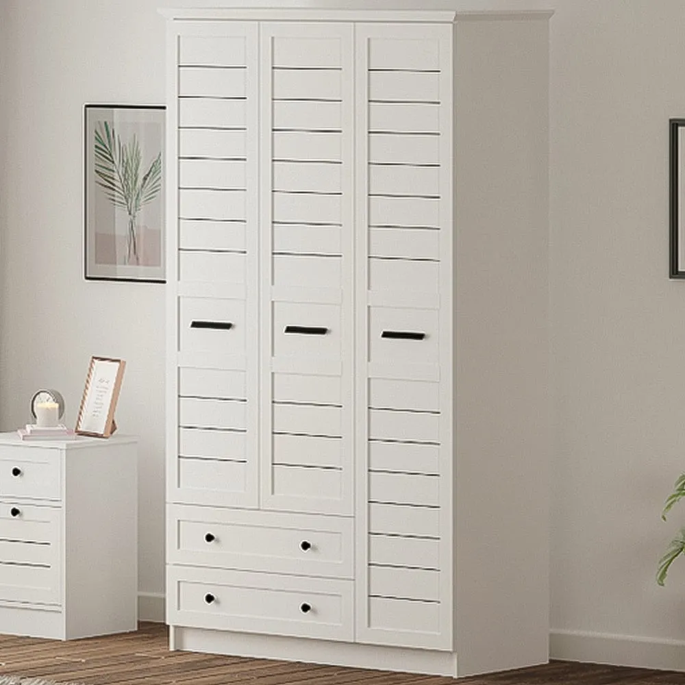 VENICE XL 3-Door Wardrobe with Drawers - White, MDF