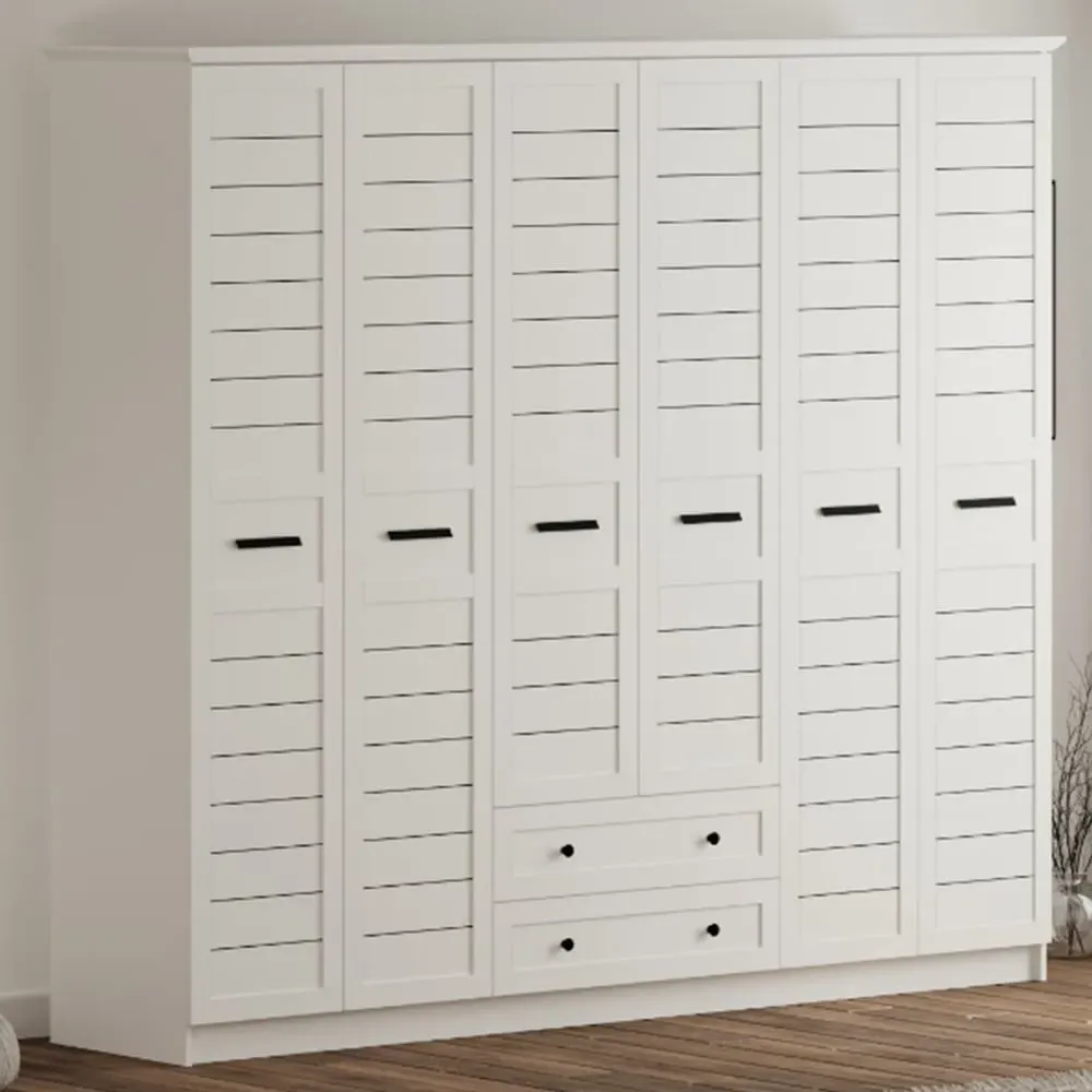 VENICE XL 6 Door Wardrobe with Drawers - White