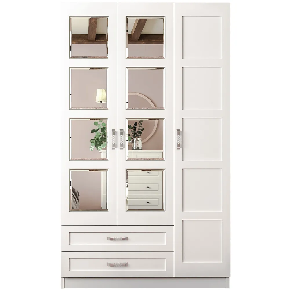 VISTA 3 Door 2 Drawer Mirrored Wardrobe - White