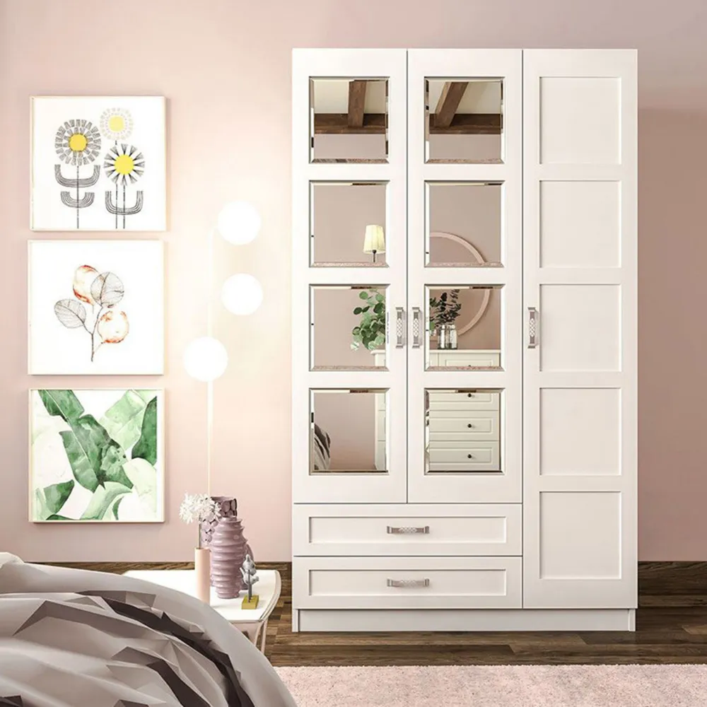VISTA 3 Door 2 Drawer Mirrored Wardrobe - White