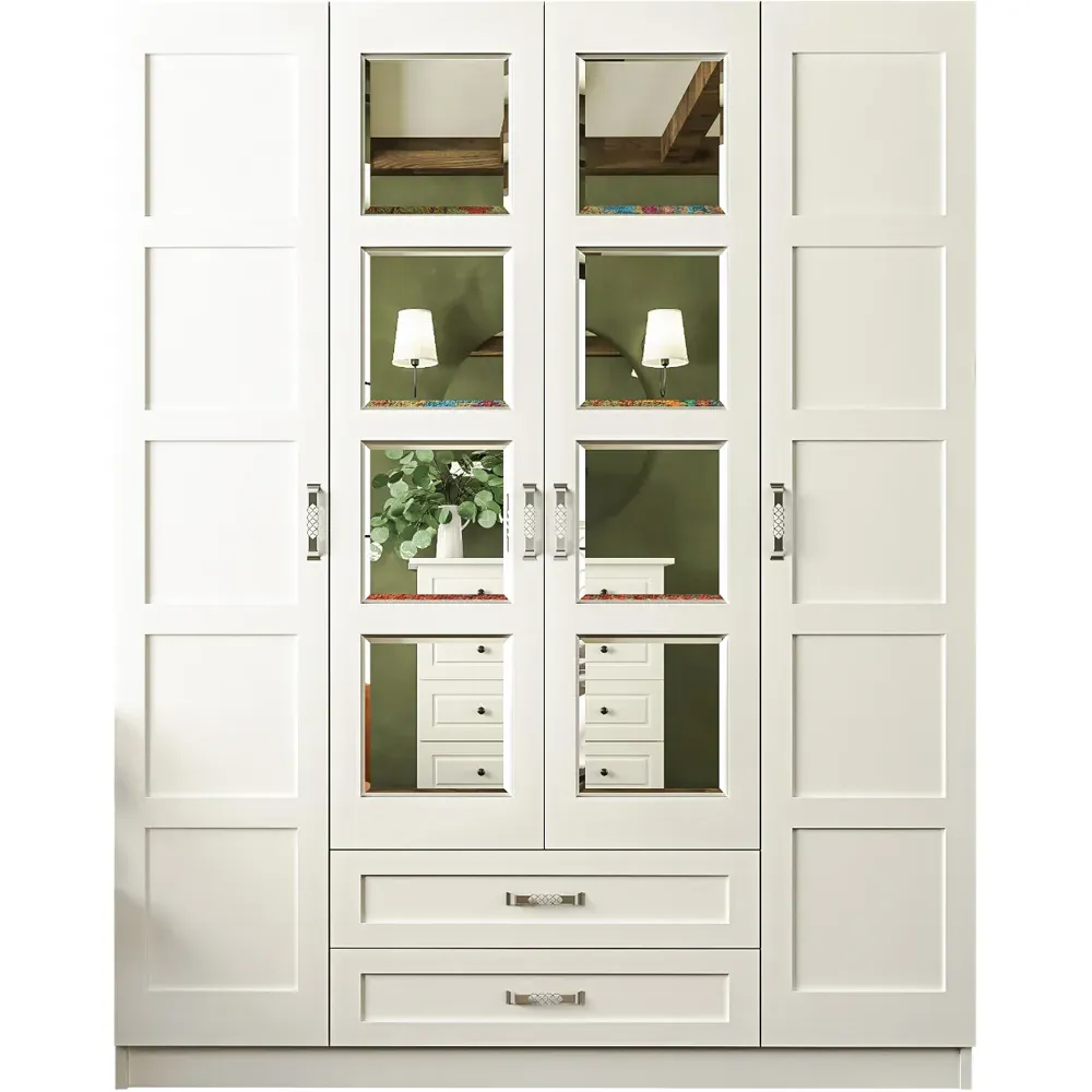 VISTA 4 Door 2 Drawer Mirrored Wardrobe - White
