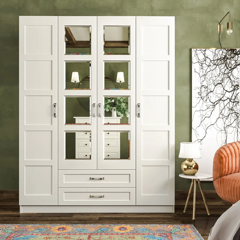 VISTA 4 Door 2 Drawer Mirrored Wardrobe - White