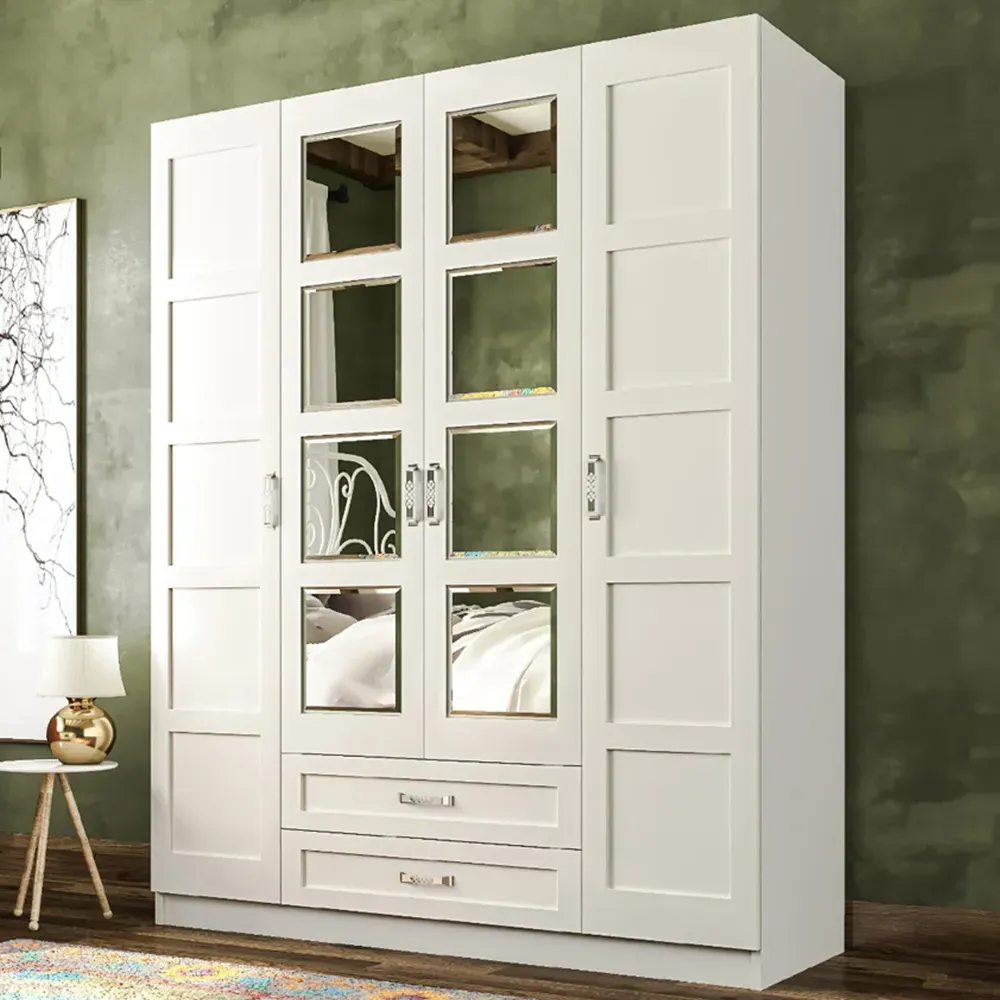 VISTA 4 Door 2 Drawer Mirrored Wardrobe - White