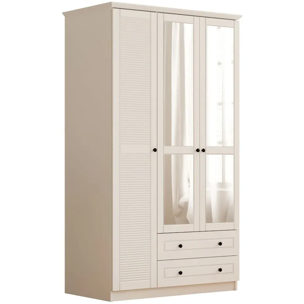 VOLET 3-Door Mirrored Wardrobe with Drawers - White, MDF