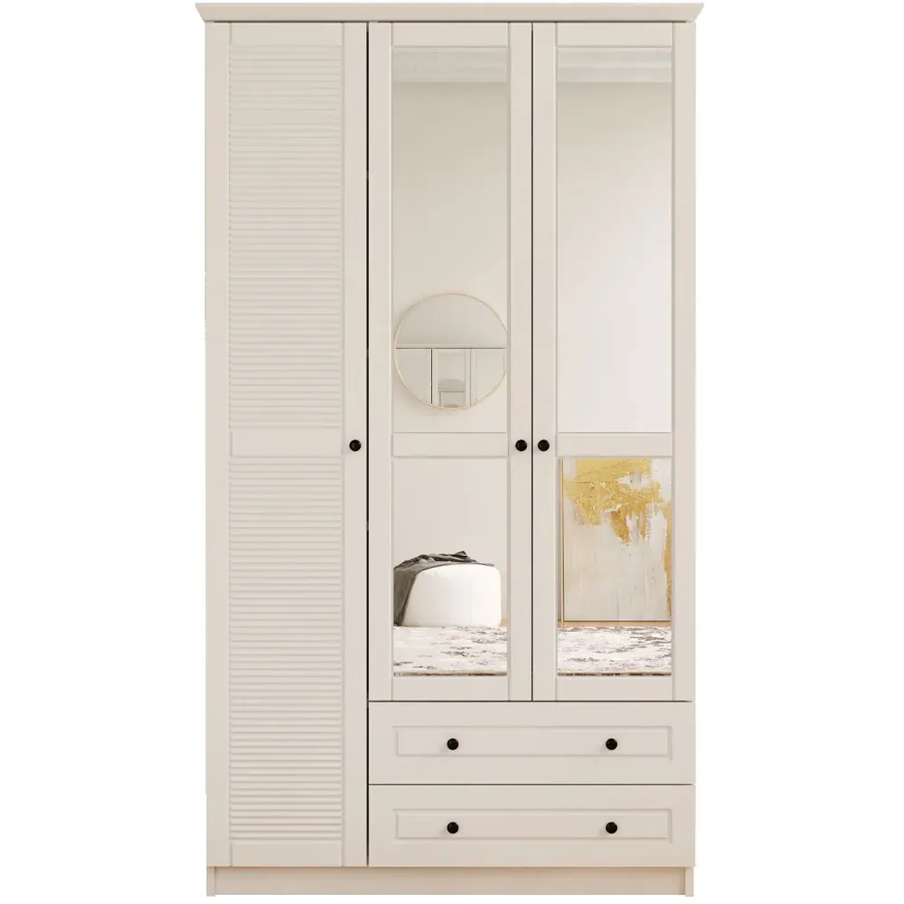 VOLET 3-Door Mirrored Wardrobe with Drawers - White, MDF