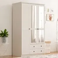 VOLET 3-Door Mirrored Wardrobe with Drawers - White, MDF