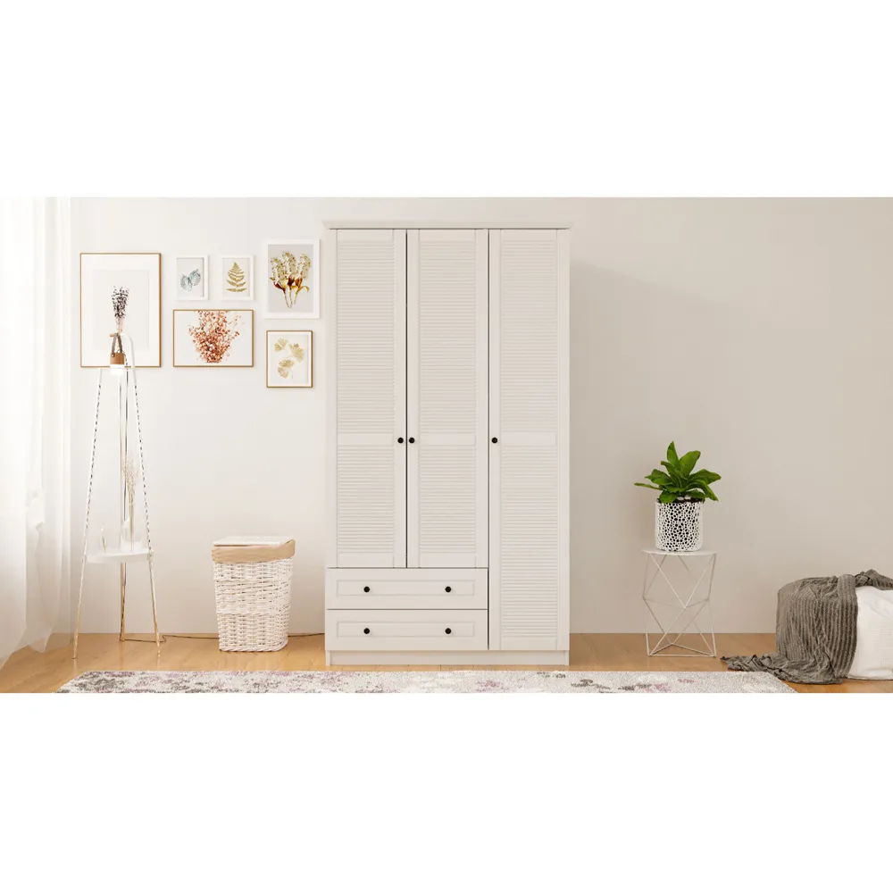 VOLET 3-Door Wardrobe with Drawers - White, MDF