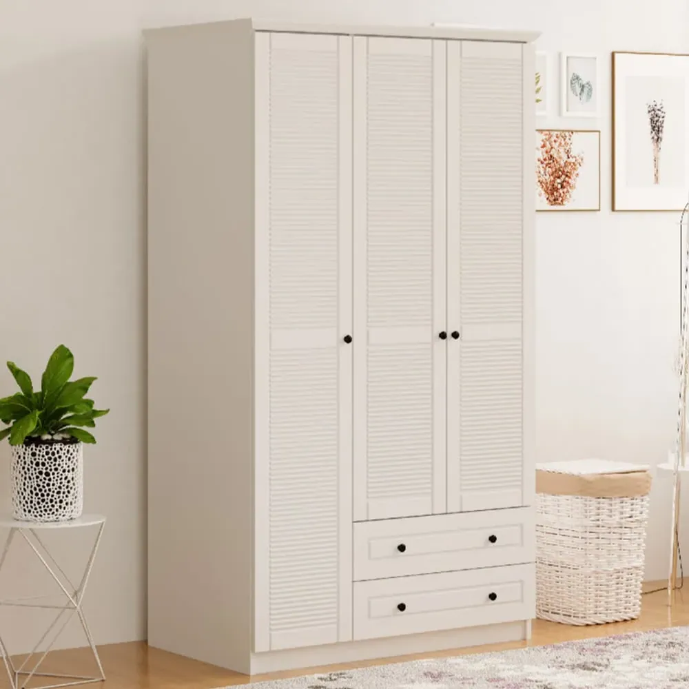 VOLET 3-Door Wardrobe with Drawers - White, MDF image