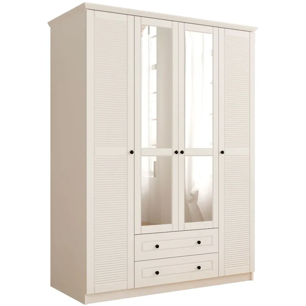 VOLET 4-Door XL Mirrored Wardrobe with Drawers - White