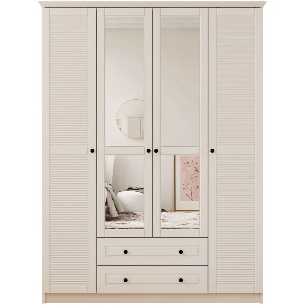 VOLET 4-Door XL Mirrored Wardrobe with Drawers - White