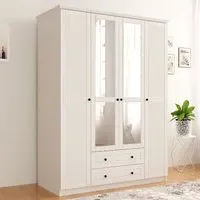 VOLET 4-Door XL Mirrored Wardrobe with Drawers - White