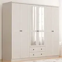 VOLET 6 Door 2 Drawer Mirrored Wardrobe - White, MDF