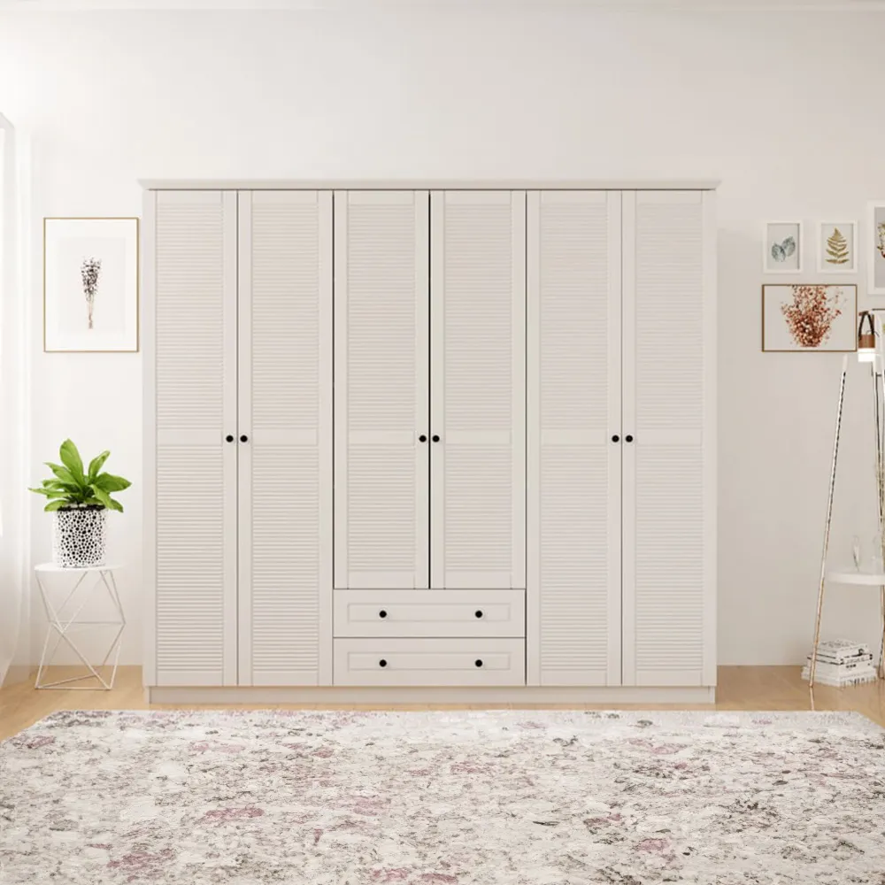 VOLET 6 Door 2 Drawer Wardrobe - White, MDF