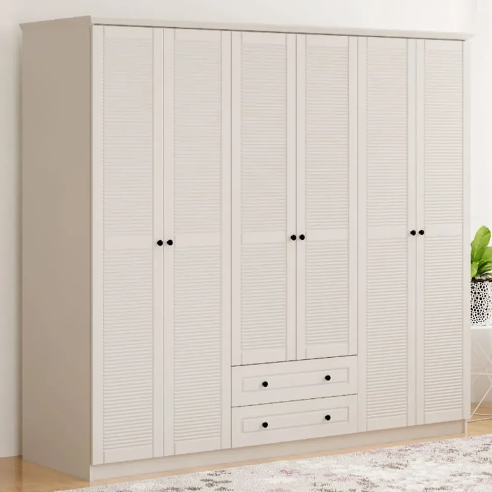 VOLET 6 Door 2 Drawer Wardrobe - White, MDF