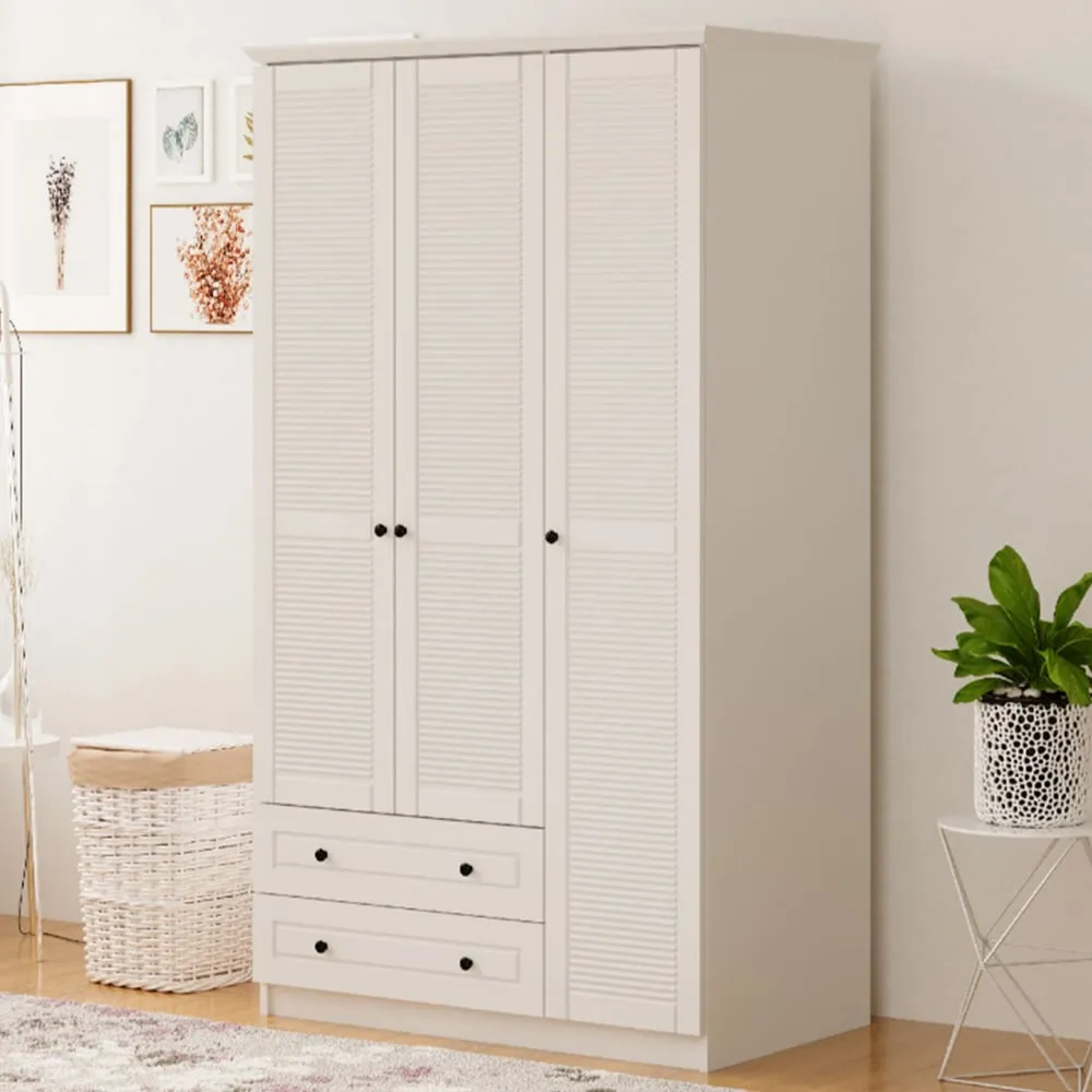 VOLET XL 3-Door Wardrobe with Drawers - White, MDF