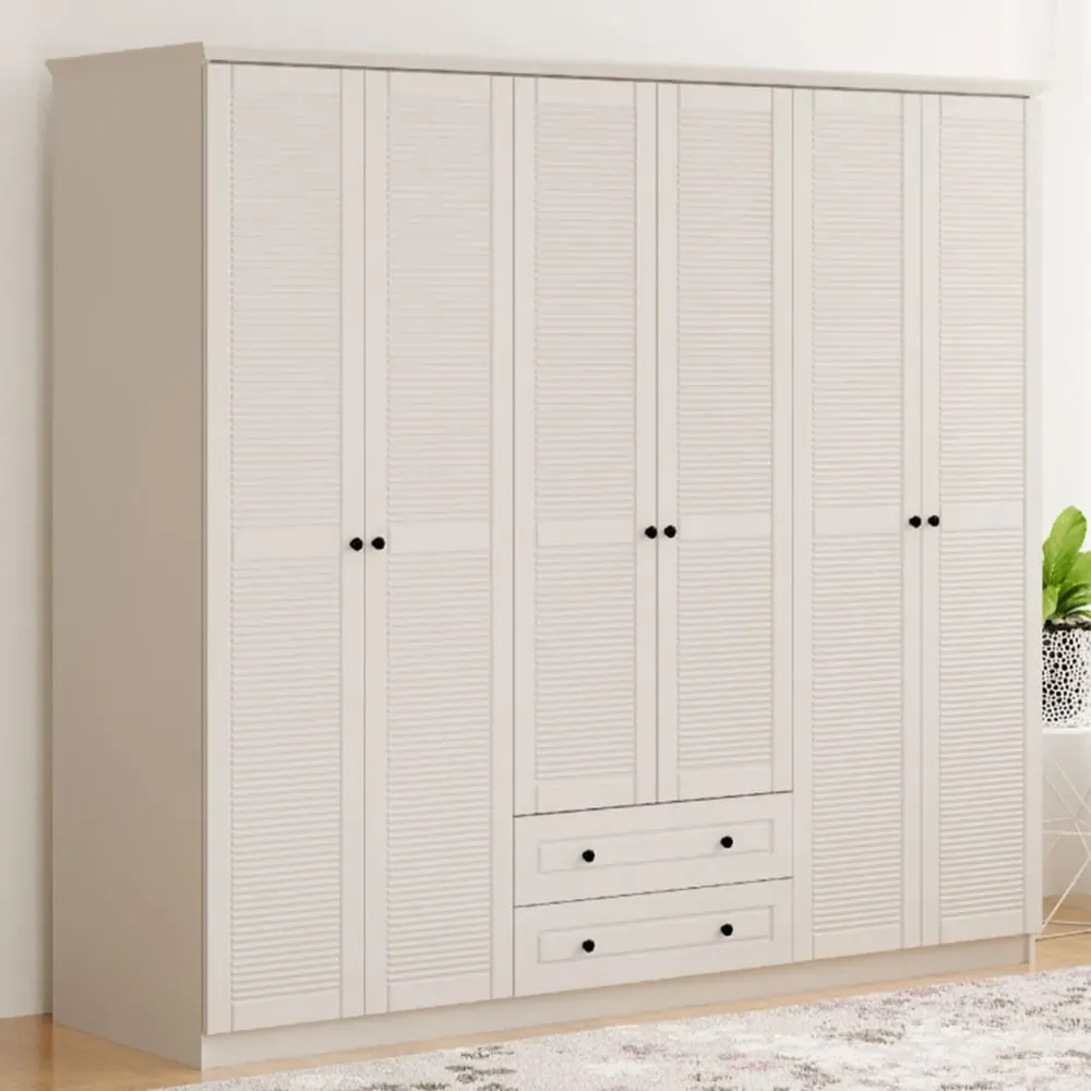 VOLET XL 6 Door 2 Drawer Wardrobe - White, MDF
