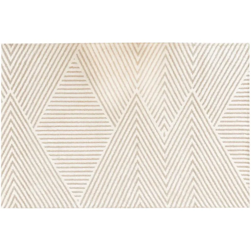 Waves Rug with Tassels - White, Cotton