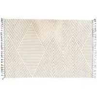 Waves Rug with Tassels - White, Cotton