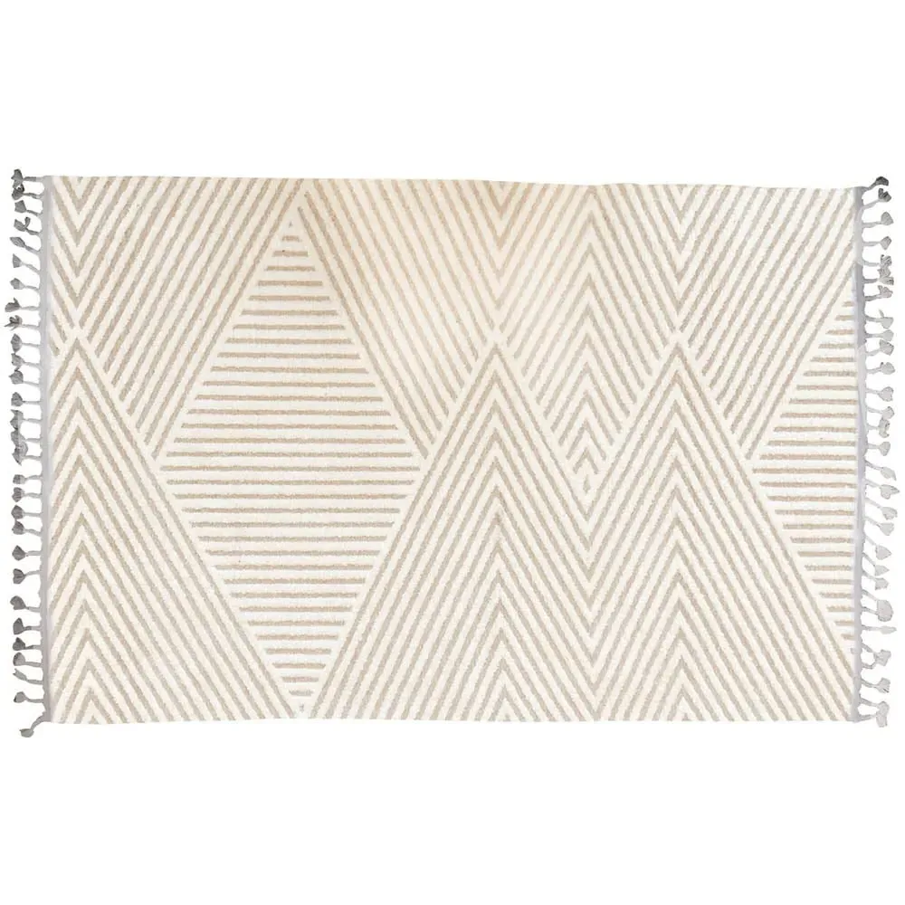 Waves Rug with Tassels - White, Cotton image