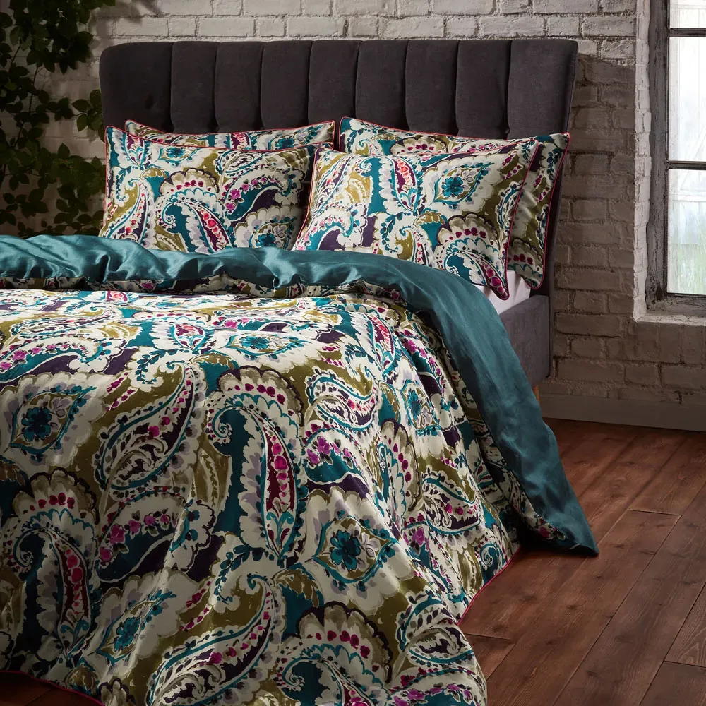 Aretha Double Paisley Cotton Sateen Duvet Set - Teal