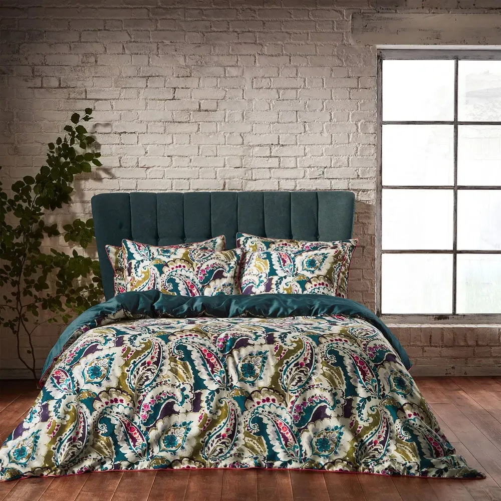 Aretha Double Paisley Cotton Sateen Duvet Set - Teal image