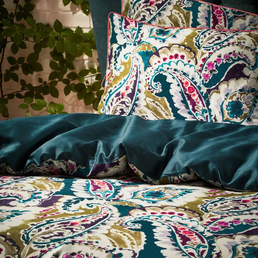 Aretha King Size Duvet Set - Teal, Cotton Sateen