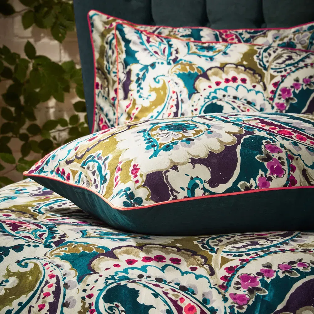 Aretha Super King Size Duvet Set - Teal, Cotton Sateen