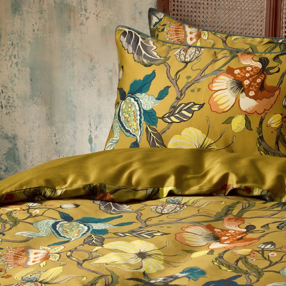 Morton Floral Double Duvet Cover Set - Yellow, Cotton