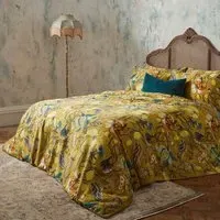 Morton Floral King Size Duvet Cover Set - Yellow, Cotton