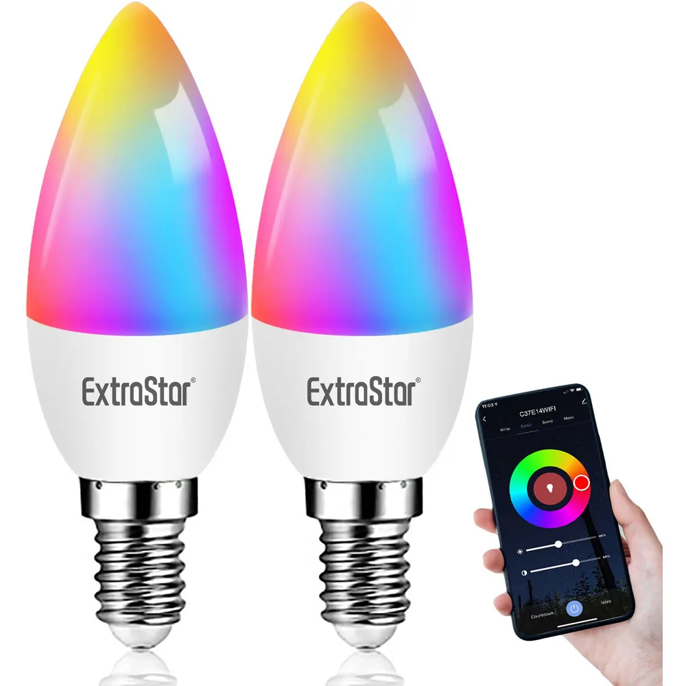2 Pack E14 6W WiFi LED Smart Light Bulb - Multicolour