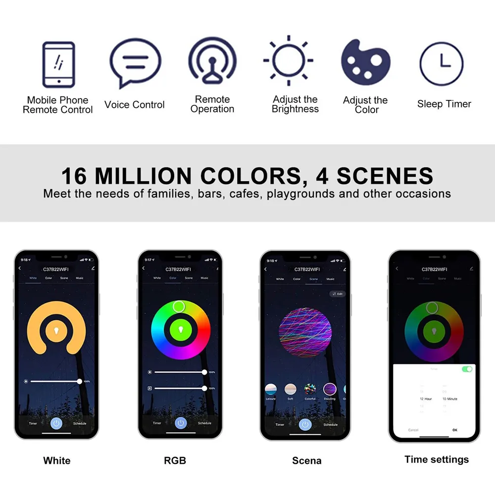 2 Pack E14 6W WiFi LED Smart Light Bulb - Multicolour