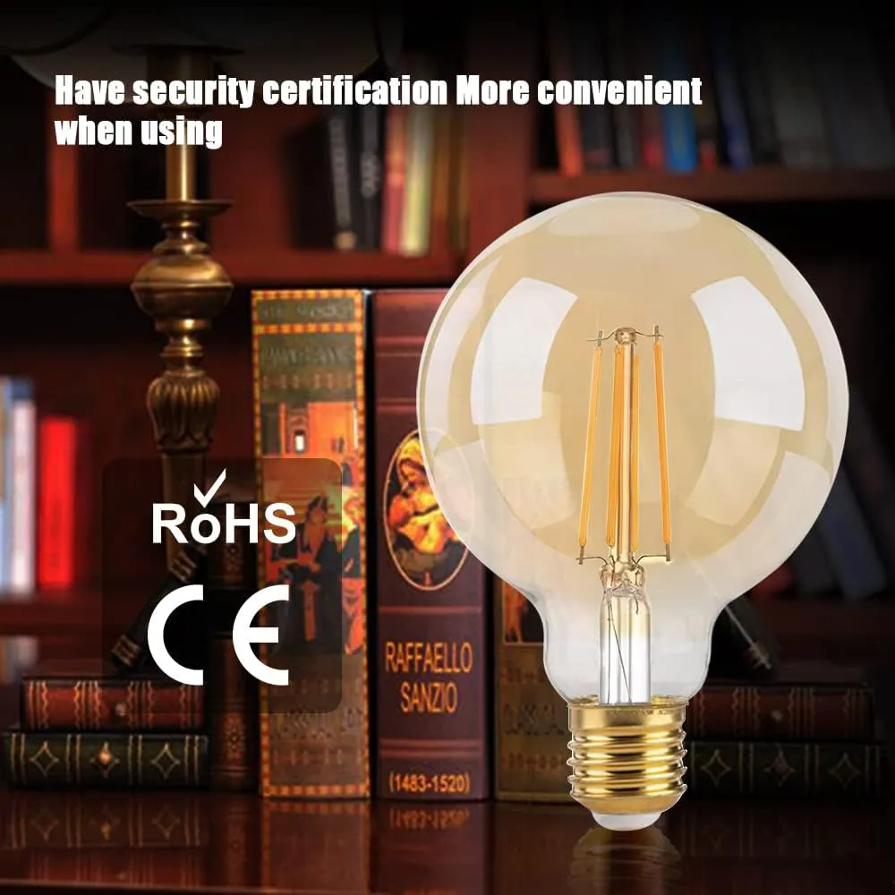 2 Pack E27 4W G95 Ball LED Light Bulb - Warm Amber