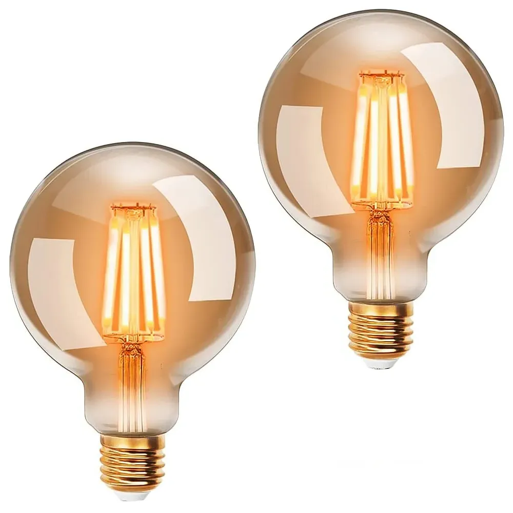 2 Pack E27 4W G95 Ball LED Light Bulb - Warm Amber