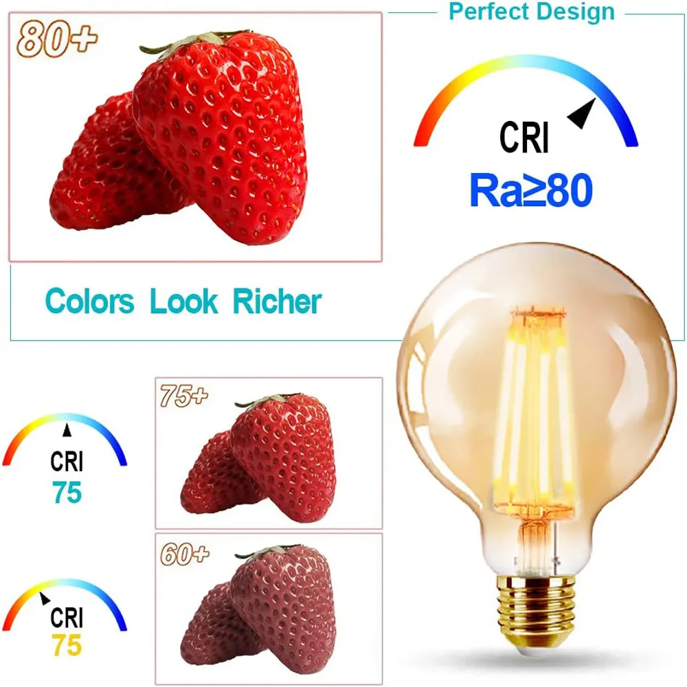 2 Pack E27 6W G125 Ball LED Light Bulb - Yellow